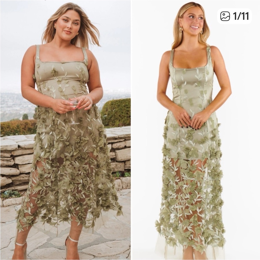 NEW Show Me Your Mumu Stephanie Dress in Moss Green 3D Floral Size Small $298